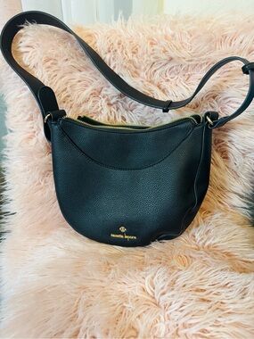 Nanette Lepore Black Pebbled Leather Crescent Crossbody with Gold Hardware